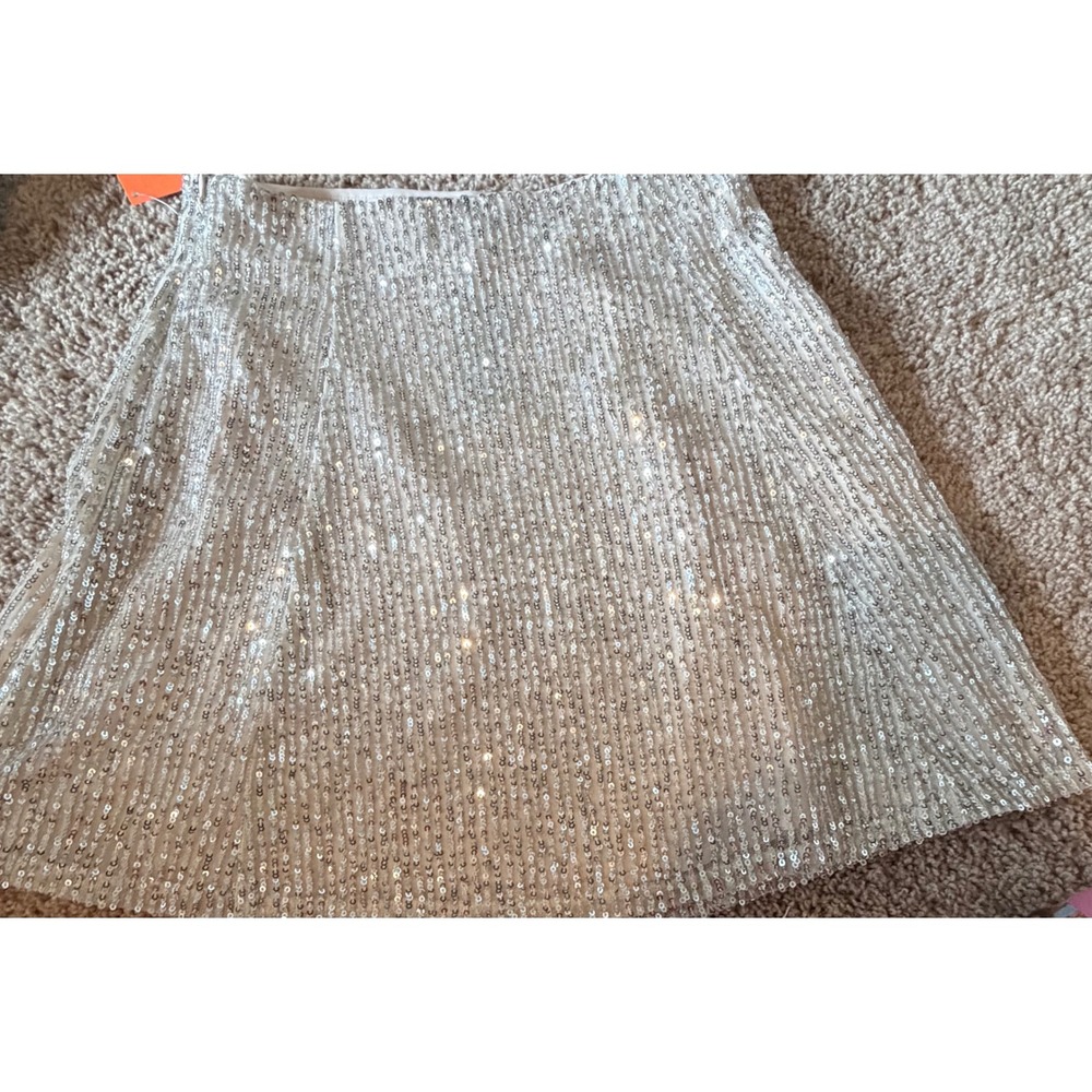 LOFT Petite Sequin Mini Skirt Champagne Silver Party Holiday Size 0P NEW